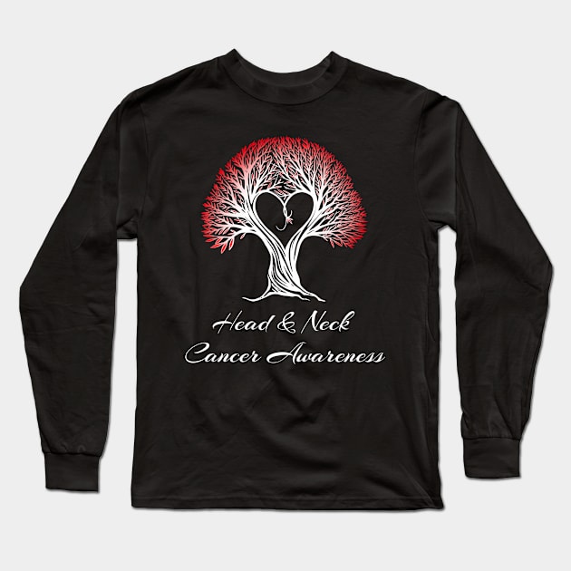 Head & Neck Awareness Red Ribbon Tree With Heart Long Sleeve T-Shirt by MerchAndrey